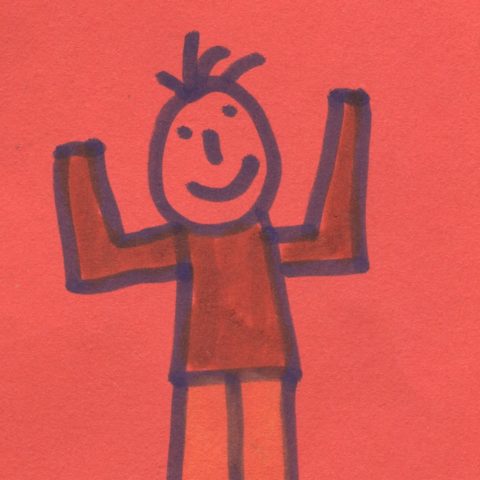 A drawing of a person looking happy